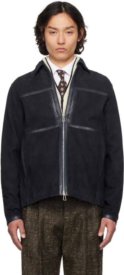 Ps By Paul Smith Navy Zip Suede Jacket In 49 Blue