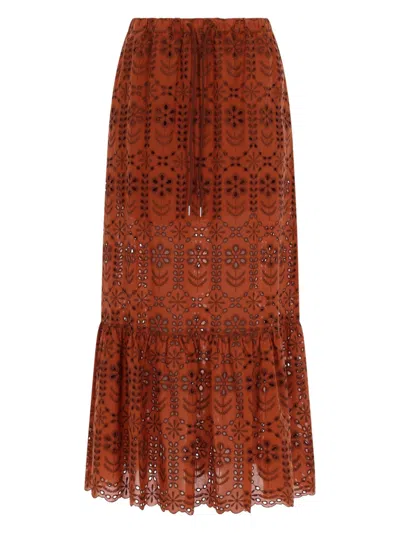 Ps By Paul Smith Neutrals Perforated Floral Pattern Maxi Skirt In Brown