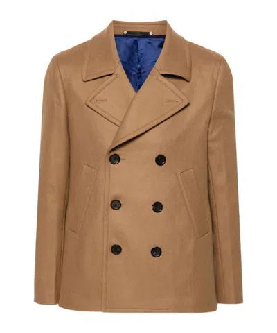 Ps By Paul Smith Notched-lapel Peacoat In Brown