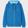 Ps By Paul Smith Ocean Blue Cotton Zip-front Zebra Logo Hoodie In Blue