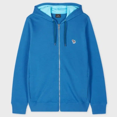 Ps By Paul Smith Ocean Blue Cotton Zip-front Zebra Logo Hoodie