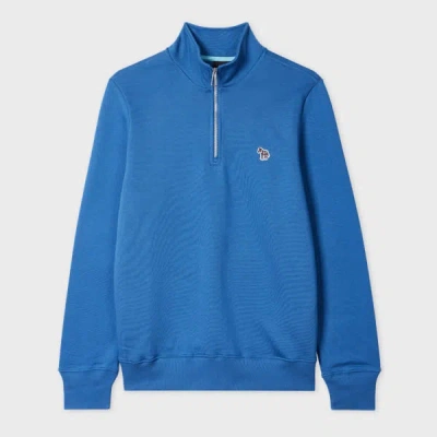 Ps By Paul Smith Ocean Blue Zebra Logo Zip-neck Sweatshirt