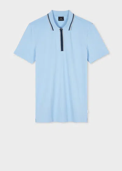 PS BY PAUL SMITH ORGANIC COTTON LIGHT BLUE ZIP-NECK POLO SHIRT