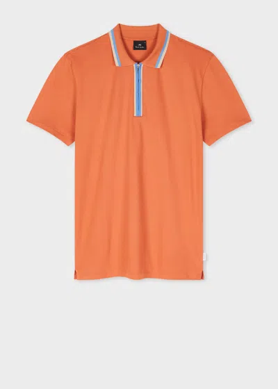 Ps By Paul Smith Organic Cotton Orange Zip-neck Polo Shirt