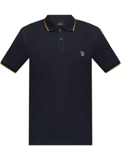 Ps By Paul Smith Ps Paul Smith Zebra Badge Cotton Polo Shirt In Blue