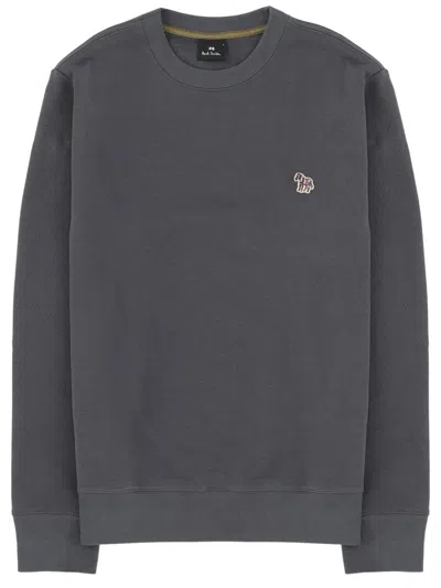 Ps By Paul Smith Organic Cotton Zebra-embroidered Crewneck Sweatshirt In Gray