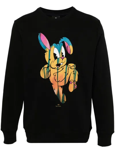 Ps By Paul Smith Painted Bunny-print Sweatshirt In Black