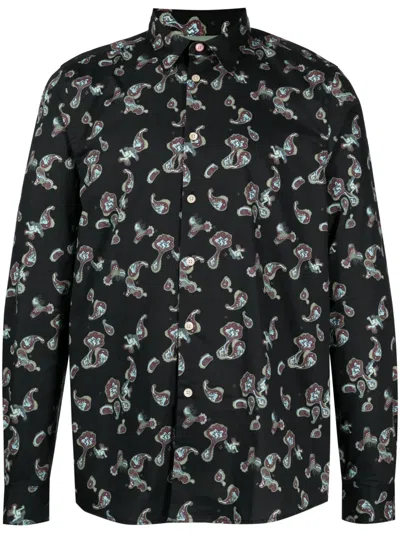 Ps By Paul Smith Paisley-print Organic Cotton Shirt In 黑色