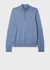 Ps By Paul Smith Pale Blue Cotton-blend Zebra Logo Half Zip Sweater In Blue