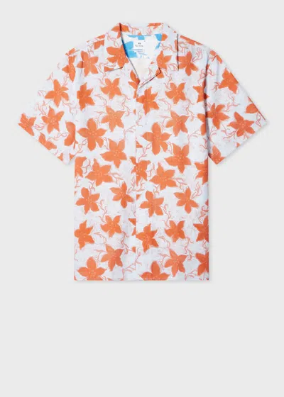 Ps By Paul Smith Pale Blue Orange 'gentian Flower' Print Short-sleeve Shirt