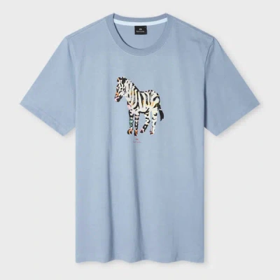 Ps By Paul Smith Pale Blue Organic Cotton 'graffiti Zebra' T-shirt