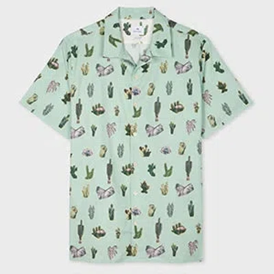 PS BY PAUL SMITH PALE GREEN SHORT SLEEVE PRICKLY PEAR SHIRT