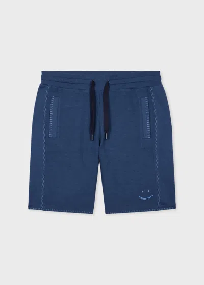 Ps By Paul Smith Petrol Blue 'happy' Blanket-stitch Shorts