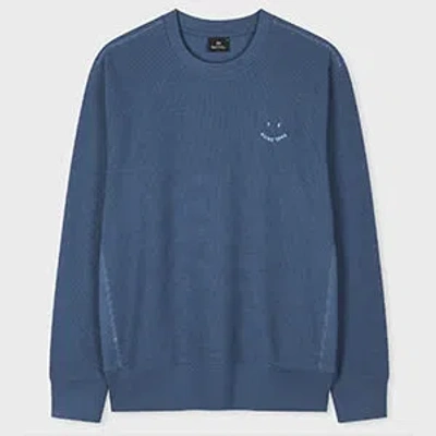 Ps By Paul Smith Petrol Blue 'happy' Blanket-stitch Sweatshirt