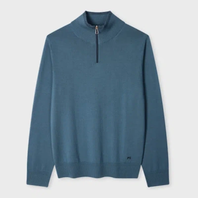 Ps By Paul Smith Petrol Blue Merino Wool Half Zip Sweater