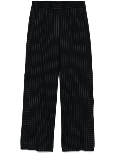 Ps By Paul Smith Women's Navy Pinstripe Wide Leg Wool Trousers Blue