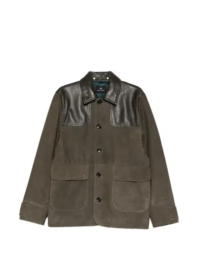 Ps By Paul Smith Pockets Leather Jacket In Green
