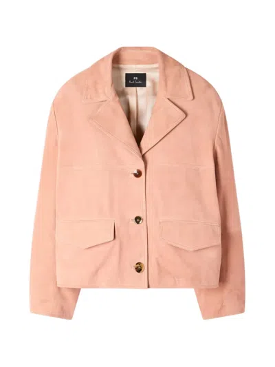 Ps By Paul Smith Pockets Suede Jacket In Pink