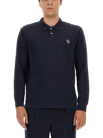 Ps By Paul Smith Polo Shirt With Zebra Patch In Blue