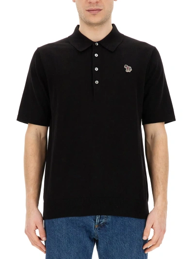 Ps By Paul Smith Polo Shirt With Zebra Patch In Black