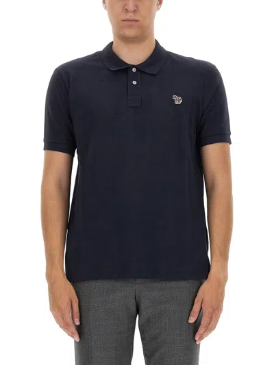 Ps By Paul Smith Polo Shirt With Zebra Patch In Blue