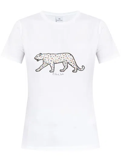 Ps By Paul Smith Tiger-print Cotton T-shirt In White