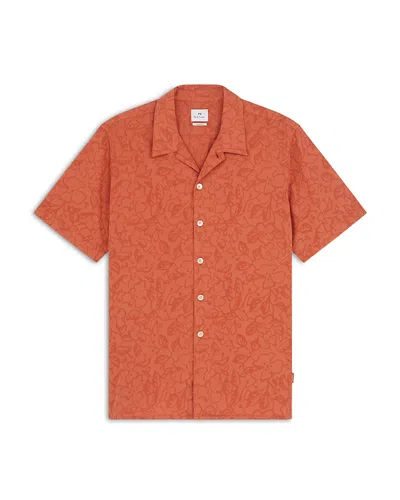 Ps By Paul Smith Printed Short Sleeve Camp Shirt In Orange