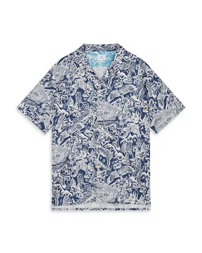 Ps By Paul Smith Printed Short Sleeve Camp Shirt In Blue