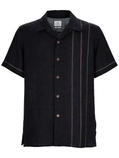 Ps By Paul Smith Ps Paul Smith Blue Linen Shirt In Black