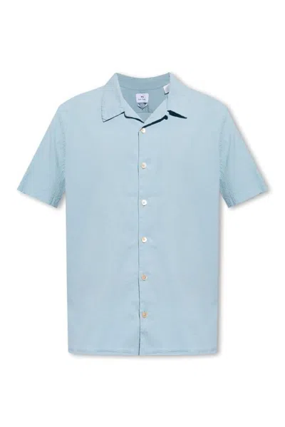 Ps By Paul Smith Short-sleeved Organic Cotton Shirt In Blue