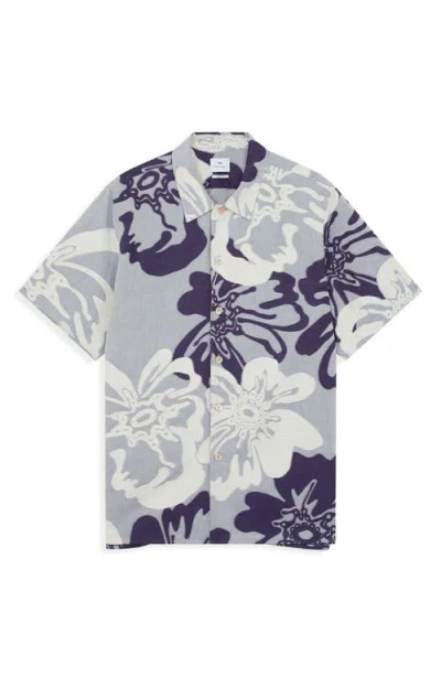 Ps By Paul Smith Ps Paul Smith Casual Fit Floral Cotton Camp Shirt In Blue