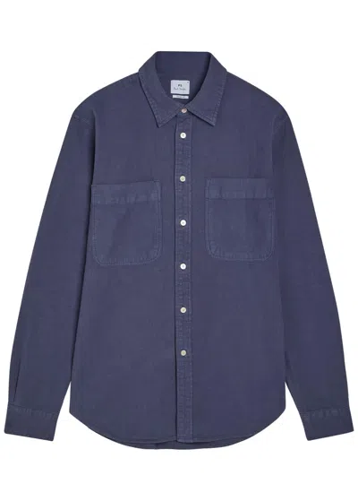Ps By Paul Smith Corduroy-texture Chest-pocket Shirt In Blue