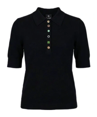 Ps By Paul Smith Ps Paul Smith Decorative Buttoned Polo Jumper In Black