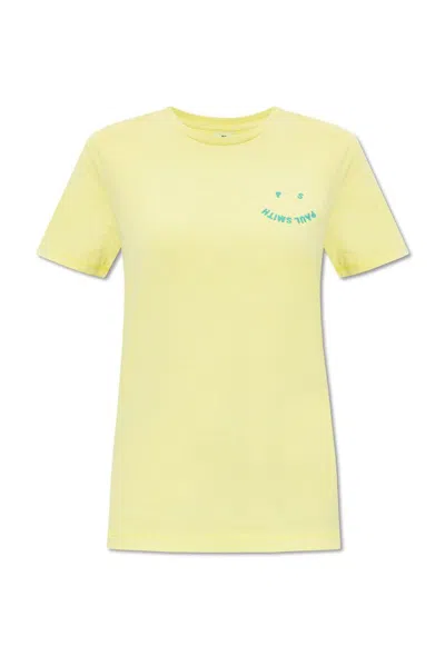Ps By Paul Smith Ps Paul Smith Faded Citrine Embroidered Happy Logo T In Yellow