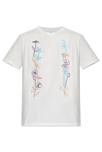 Ps By Paul Smith Ps Paul Smith Floral Embroidered Crewneck T In White