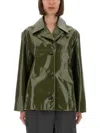 Ps By Paul Smith Ps Paul Smith Glossy-finish Green Leather Jacket With Classic Collar In Green
