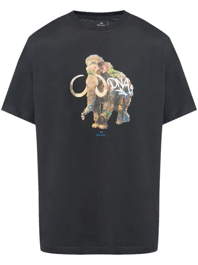 Ps By Paul Smith Ps Paul Smith Graffiti Mammoth Cotton T-shirt In Black
