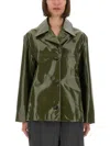 Ps By Paul Smith Ps Paul Smith Glossy-finish Green Leather Jacket With Classic Collar In Green