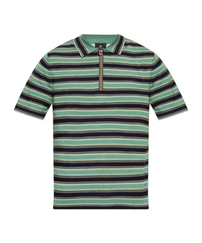 Ps By Paul Smith Ps Paul Smith Half-zip Striped Polo Shirt In Green