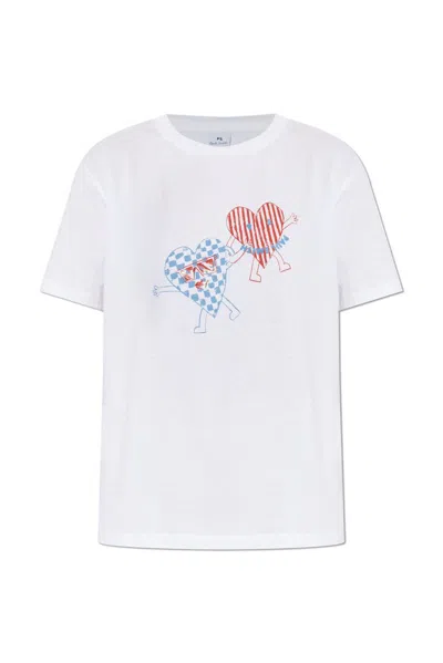 Ps By Paul Smith Ps Paul Smith Heart Printed Crewneck T In White