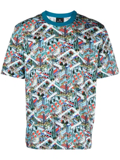 Ps By Paul Smith Jacks World Cotton T-shirt In Blue