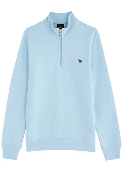 Ps By Paul Smith Ps Paul Smith Logo-appliquéd Half-zip Cotton Sweatshirt In Light Blue
