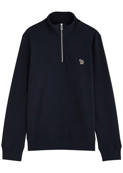 Ps By Paul Smith Ps Paul Smith Logo-appliquéd Half-zip Cotton Sweatshirt In Navy