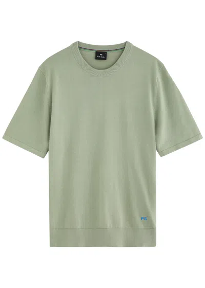 Ps By Paul Smith Ps Paul Smith Logo-embroidered Cotton-knit T-shirt In Sage