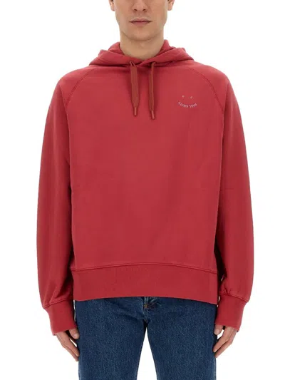 Ps By Paul Smith Ps Paul Smith Logo Embroidered Drawstring Hoodie In Red