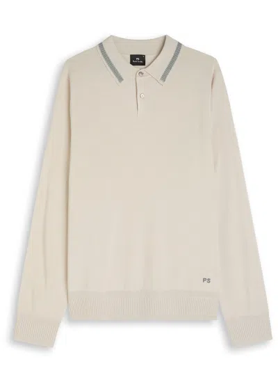Ps By Paul Smith Ps Paul Smith Logo-embroidered Wool Polo Shirt In Neutral
