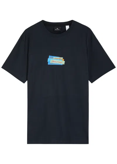 Ps By Paul Smith Ps Paul Smith Logo Printed Cotton T-shirt In Navy