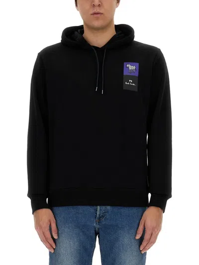 Ps By Paul Smith Ps Paul Smith Logo Printed Drawstring Hoodie In Black