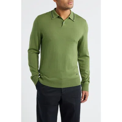 Ps By Paul Smith Ps Paul Smith Long Sleeve Tipped Wool Polo Sweater In Green