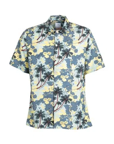 Ps By Paul Smith Ps Paul Smith Man Shirt Slate Blue Size S Lyocell, Cotton